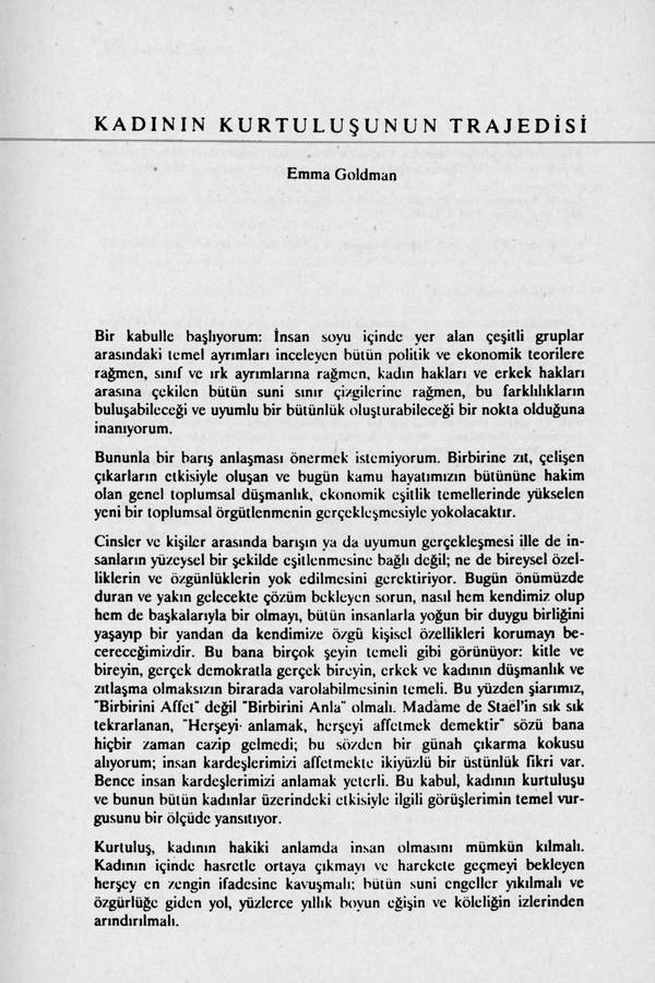 Emma Goldman — Kadinin Kurtulusunun Trajedisi
